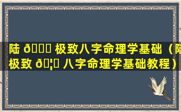 陆 🐅 极致八字命理学基础（陆极致 🦋 八字命理学基础教程）